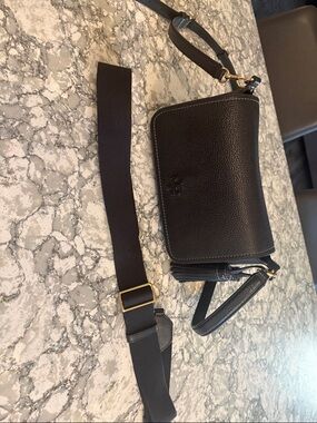 Tory Burch Black Pebbled Leather Crossbody Bag with Straps